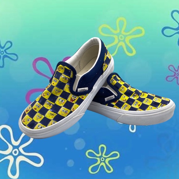 Vans Other - Vans Slip On Canvas Checkered SpongeBob SquarePants Shoes Youth Size 2.5